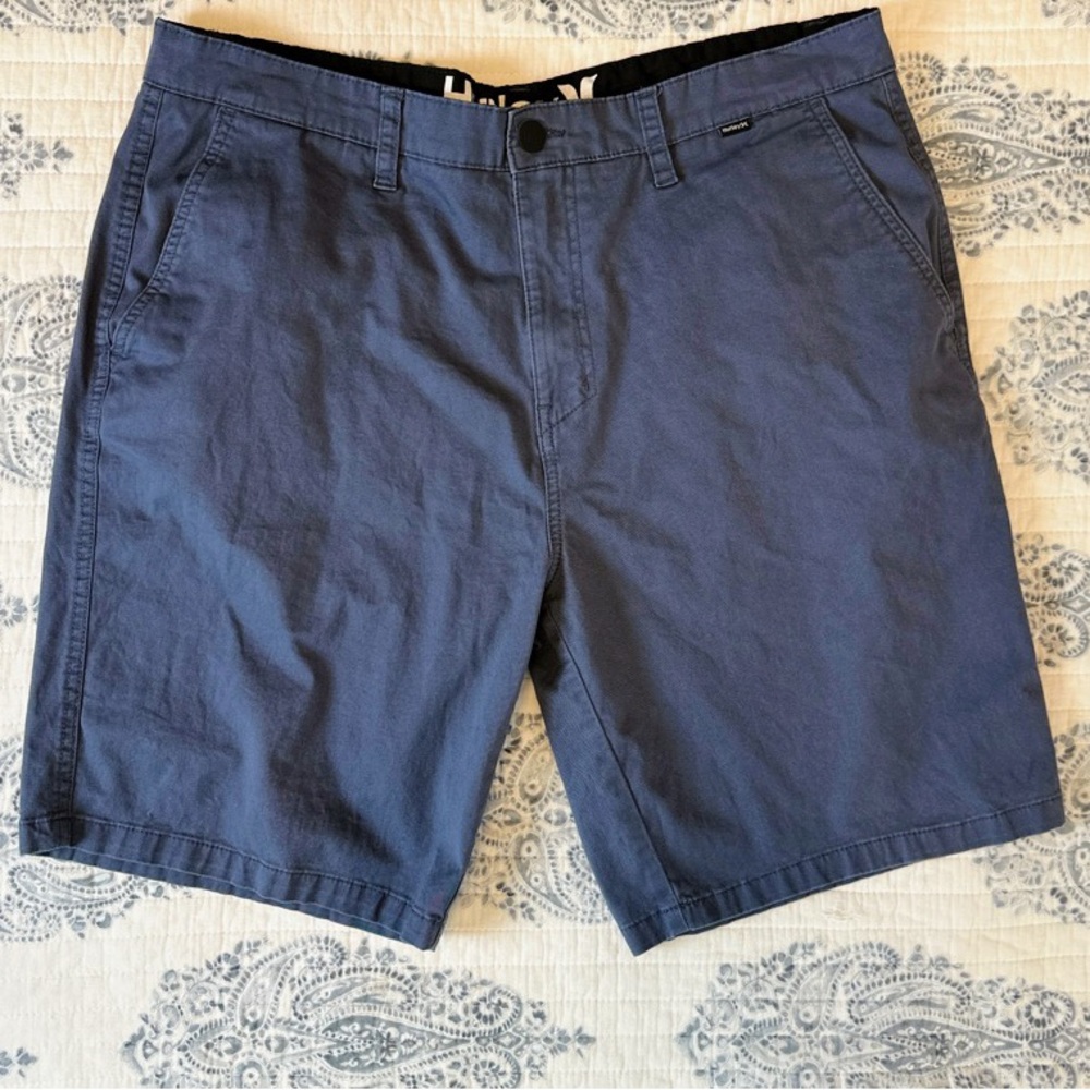 Hurley Mens 38 Navy Chino Shorts Flat Front Casual 10” Inseam‎